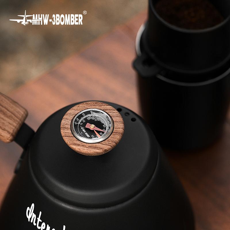 Pour Over Coffee Pot with Thermometer Gooseneck Kettle Wooden Handle Coffee Maker for Stovetop Portable Camping Accessories