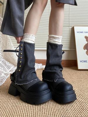 Модные женские полусапоги на высокой платформе с круглым носком и молнией, горячая новинка, дизайнерская роскошь, акция, тренд 2025, женская обувь до середины икры