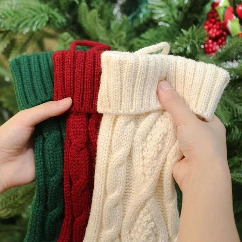 New Knitted Christmas Socking Pendant Santa Socks Rhombic Christmas Gift Bag Home Wall Decor Fluffy Christmas Decorations