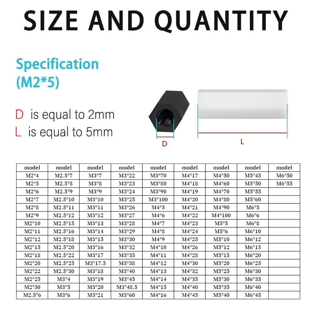 Нейлоновая шестигранная стойка с метрической резьбой для материнской платы, шестигранная проставка черного и белого цвета M2 M2.5 M3 M4