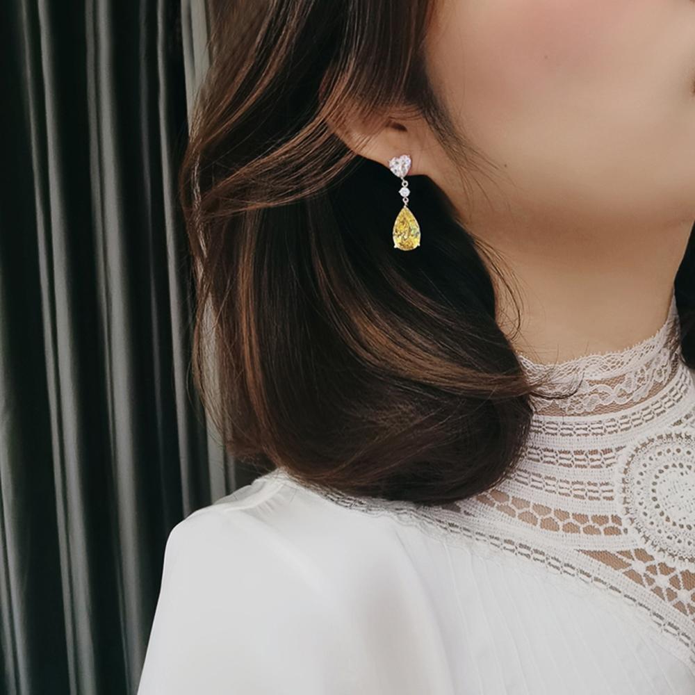 Huitan Temperament Yellow Pear Cubic Zirconia Drop Earrings Luxury Fashion Women Ear Accessories for Engagement Wedding Jewelry