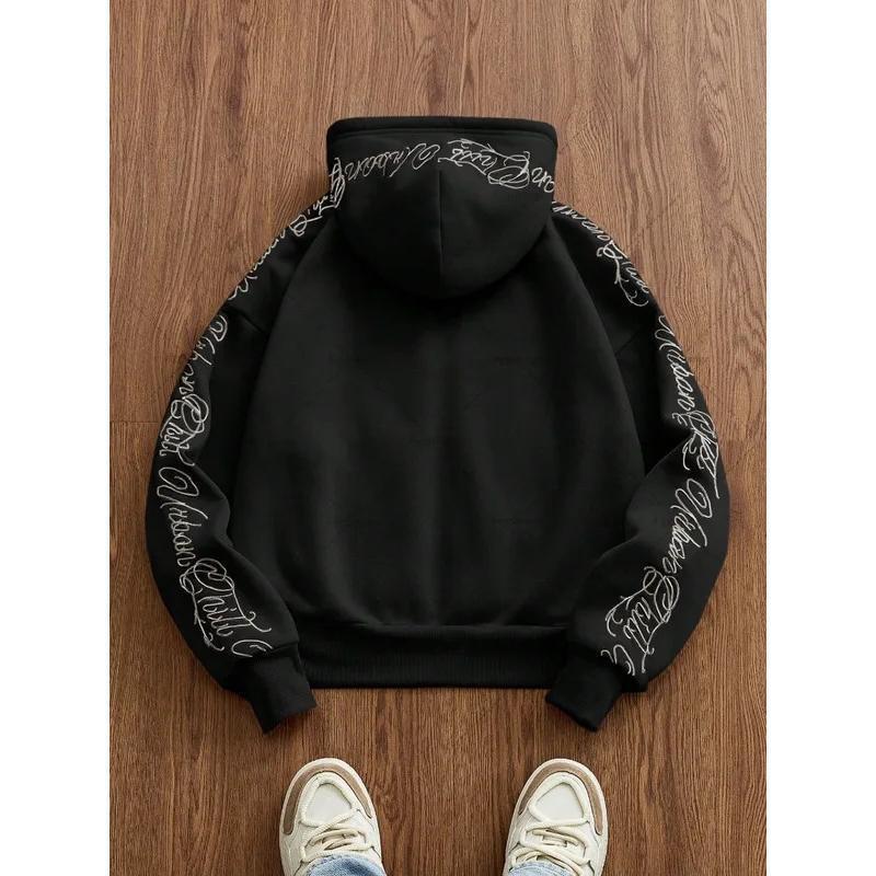 Y2K Graphic Print Zip-Up Hoodie Long Sleeve Loose Fit Streetwear Unisex