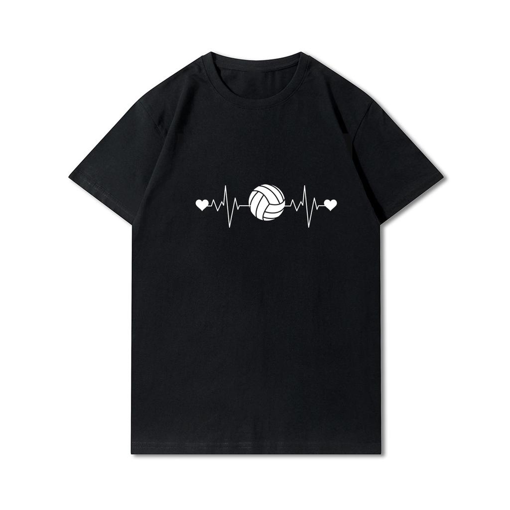 Plus Size Printed Men T Shirts O-Neck Volleyball Heartbeat Volleyball Player Short-Sleeves Tops