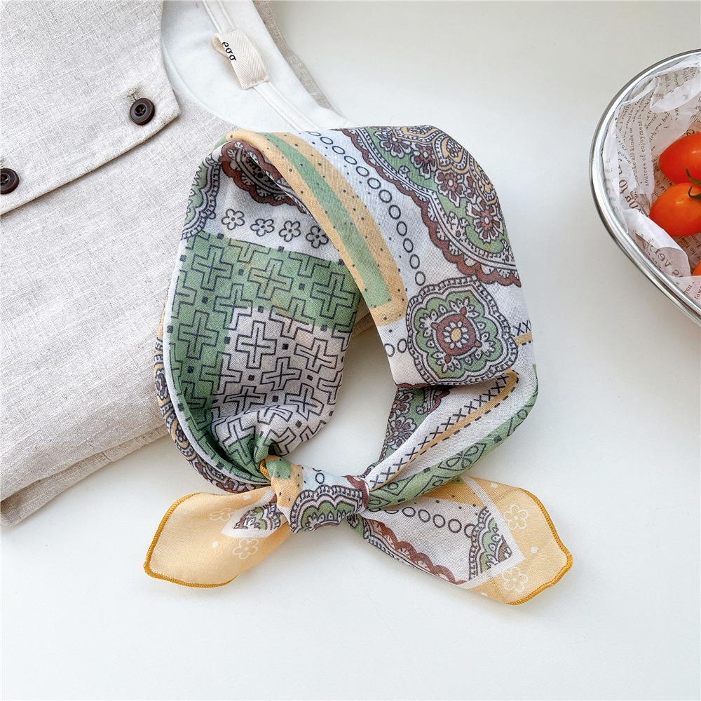 Flower Cotton Linen Print Scarves Cashew Printed Silk Scarf All-match Small Square Scarf Women