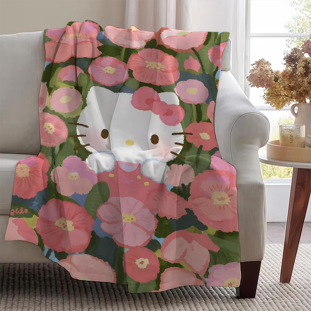 H-Hello Blanket Throw Super Cosy Plush Flower Living Room Sofa Couch Childish SRO Birthday K-Kitty Pink Gifts