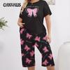Women's Spring/summer Printed Pajamas Short Sleeve Cropped Trousers Set Milk Silk Home Wear
