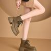 Thick-soled Inner Height-increasing Martin Boots for Women's Autumn New Single Boots, Retro Leather Casual Rhubarb Boots for Women