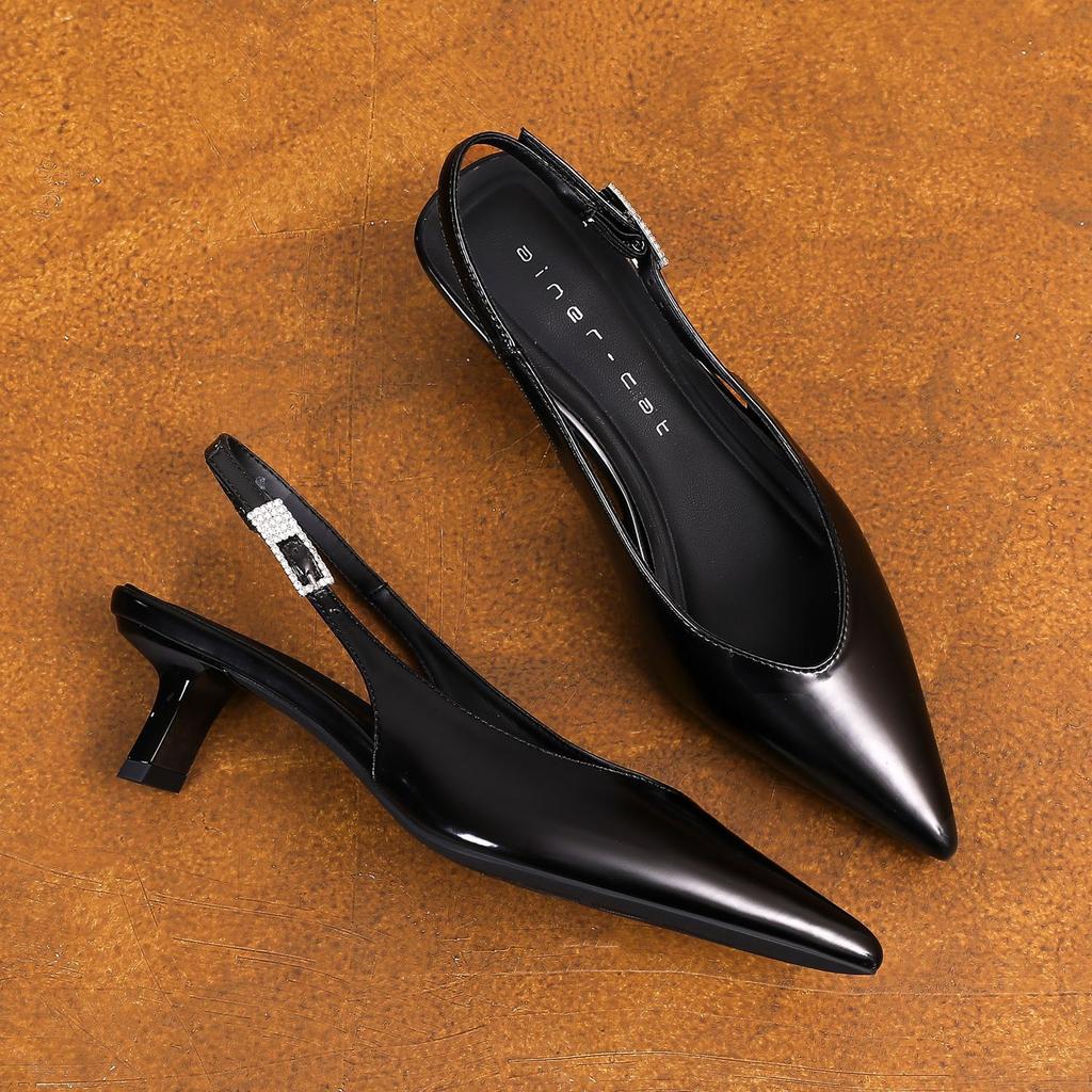 59009 High Heels Women's Thick Heel 2025 New Pointed Empty Sandals Simple Commuting Shallow Mouth Single Shoes