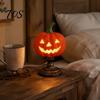 Mysterious Atmosphere Decor Stained Glass Halloween Pumpkin Table Lamp, USB Powered Resin Night Light with Witchy Room Accessories Warm Glow,