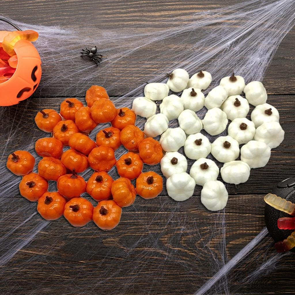 Simulated Pumpkin Model Ornament Set 48pcs(24 White+24 Yellow)