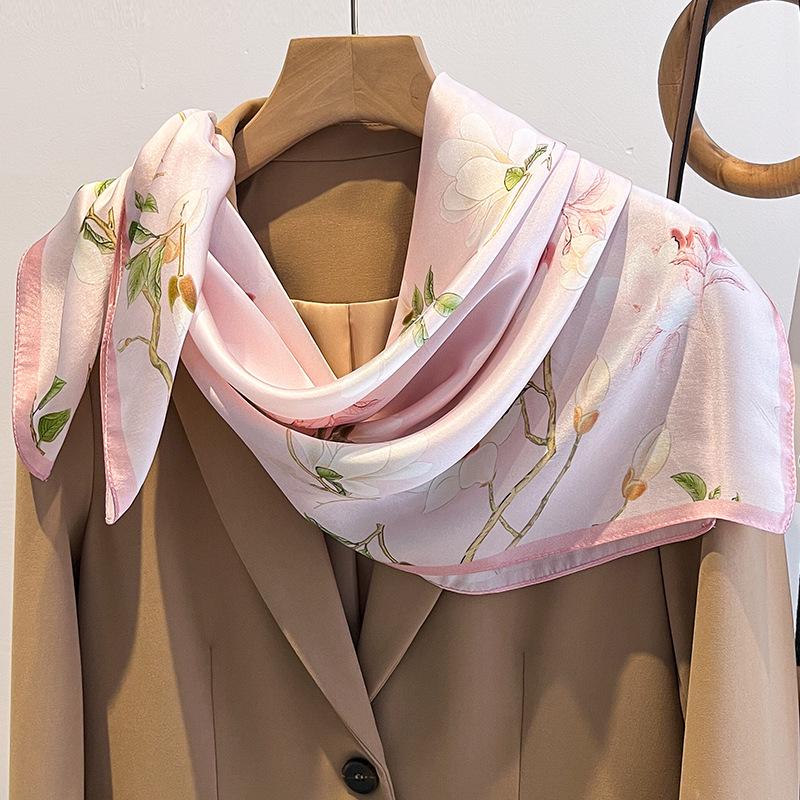 Elegant Striped Silk Scarf: Large Square for Women’s Spring & Autumn, Versatile Sunscreen, Mulberry Silk 90 Shawl