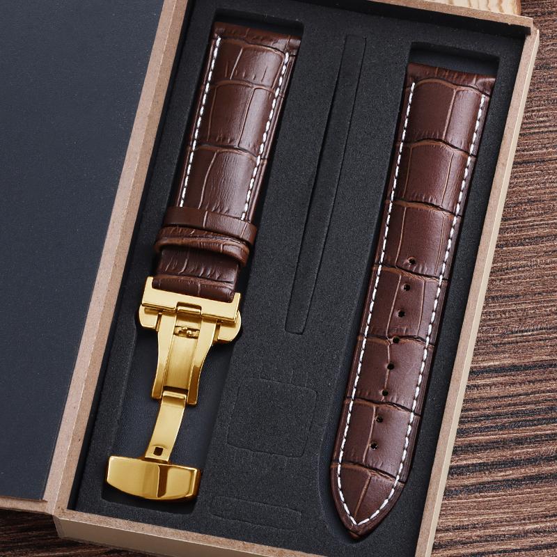Ремешки для часов из натуральной коровьей кожи с коробкой WatchBand 4 мм 16 мм 18 мм 20 мм 21 мм 22 мм 24 мм Наручный ремешок Ремень Застежка-бабочка Браслет для часов