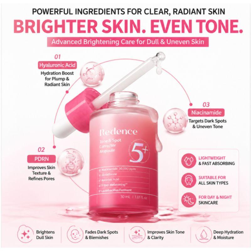 REDENCE Tone & Spot Corrector Ampoule Set 30ml + 30ml | Brightening & Hydrating Facial Serum with Niacinamide & PDRN