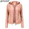 BITCED Женская кожаная куртка большого размера на флисовой подкладке с капюшоном осенне-зимнее короткое пальто теплая повседневная куртка