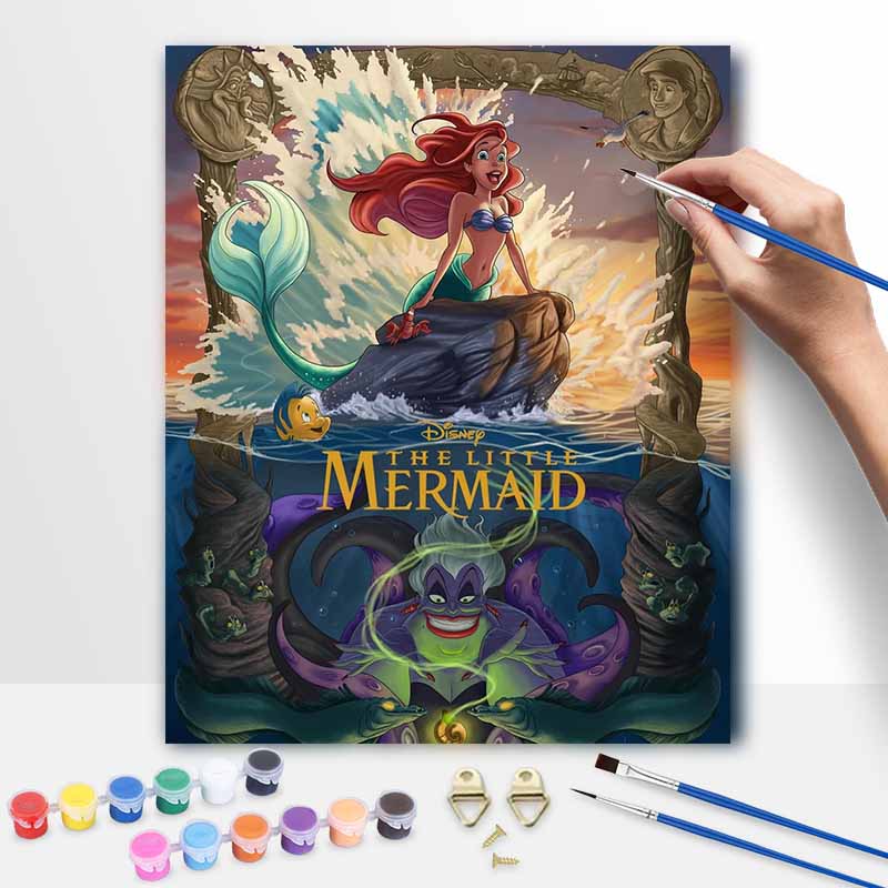 Disney The Little Mermaid Oil Art Painting Kit Home Wall Decor Handmade Gift Ariel Ursula Ocean Adventure Princess Theme Art Craft Set