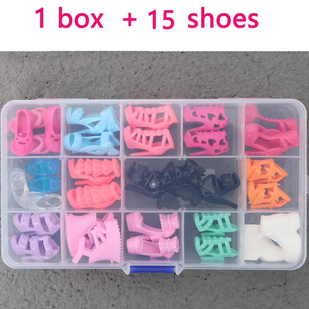 1/6 Dolls Shoes Pack with Storage Box, Flats High Heels Boot, Dollhouse Furniture for 30cm Doll 30cm Doll Toy Gift Set