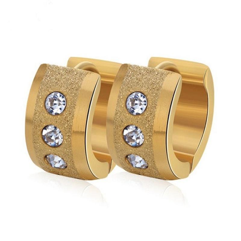 Stainless Steel Small Circle Earrings Paved Shiny CZ Punk Rock Hoop Earrings for Couple Earring