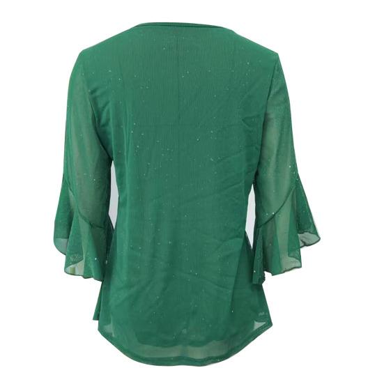 Женские топы с оборками и рукавами 3/4, блестящие, с пайетками, с V-образным вырезом, повседневные блузки, нарядные платья для осени и лета, с блестками, для свадьбы, для бизнеса, рабочие рубашки