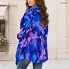 Women Plus Size Open Front Cardigan Draped Collar Long Sleeve Black White Floral Butterfly Printed Outerwear