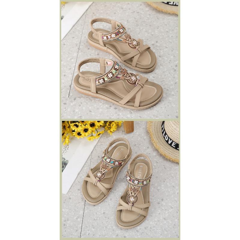 Стразы Цветок Повседневная Мода Универсальные Плоские Сандалии Женщины Таиланд Приморский Пляж