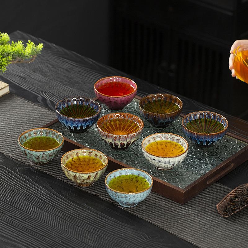 Tea cup kiln change nine cups tea cup kung fu tea set household ceramic gift tea cup Tianmu master cup hat-shaped cup