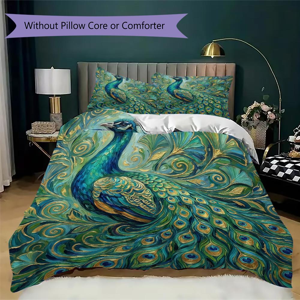 Peacock Pattern Bedding uilt Set uilt Cover Pillowcase Home Decoration Birthday Gift (1 * duvet cover + 2 * pillowcase without core)