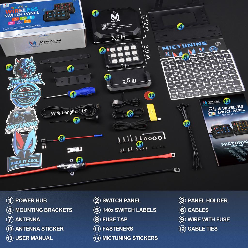 MICTUNING 328 футов Беспроводная RGB Панель переключателей на 12 групп Универсальная система управления цепями Блок реле Тумблер Мгновенный Переключатель стробоскопа