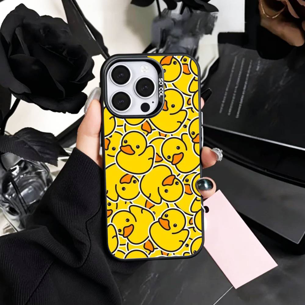 Adorable Yellow D-Duck Phone Case For iPhone17,16,15,14,13,12,11 Plus,Pro Max Colored Silver Plated Inside Cover