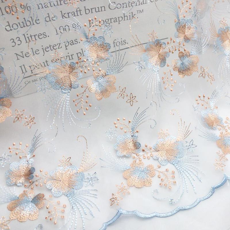 100x130 см шикарная сетчатая вышитая ткань кружево тюль цветочная вышитая ткань для шитья юбок платье ханьфу занавески DIY аксессуары