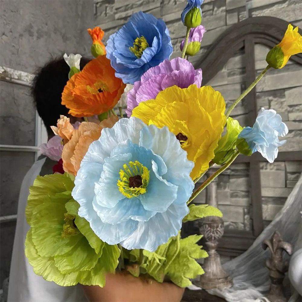 Декор для дома и сада, гигантский цветок мака, шелковый + пластиковый фон, настенный искусственный цветок