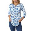 3/4 Length Sleeve Womens Tops Summer T-Shirts Floral Print V Neck Casual Basic Tee Button Shirts Tunic Tops