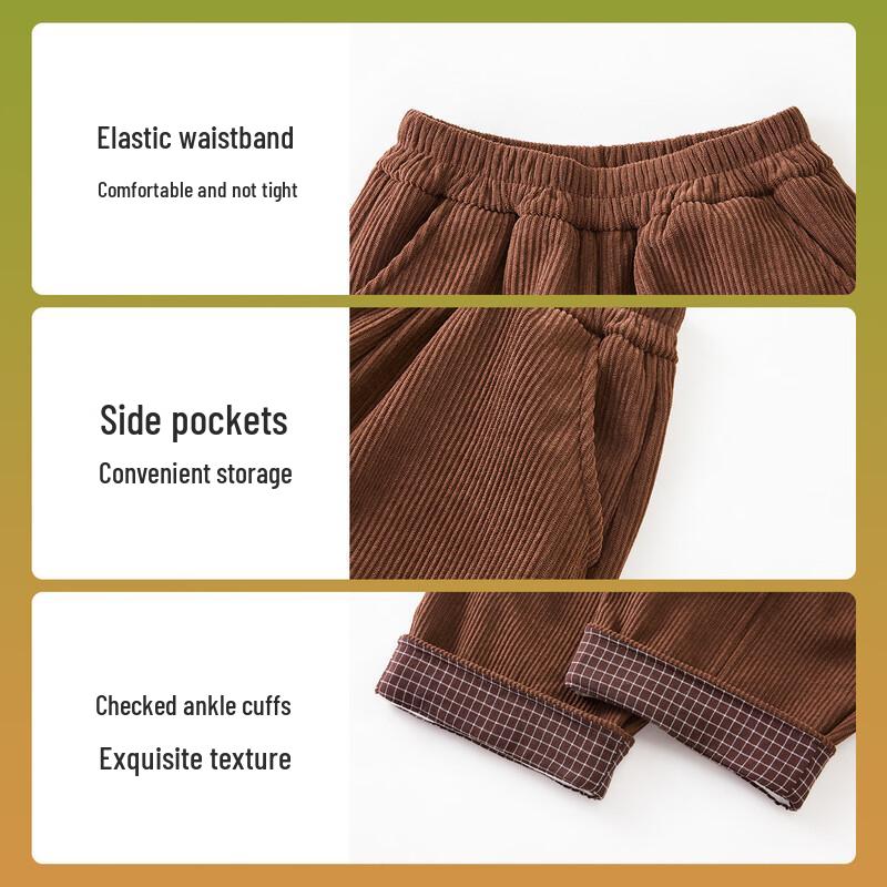 ASK JUNIOR Boys' Thickened Fleece-Lined Corduroy Wide-Leg Pants