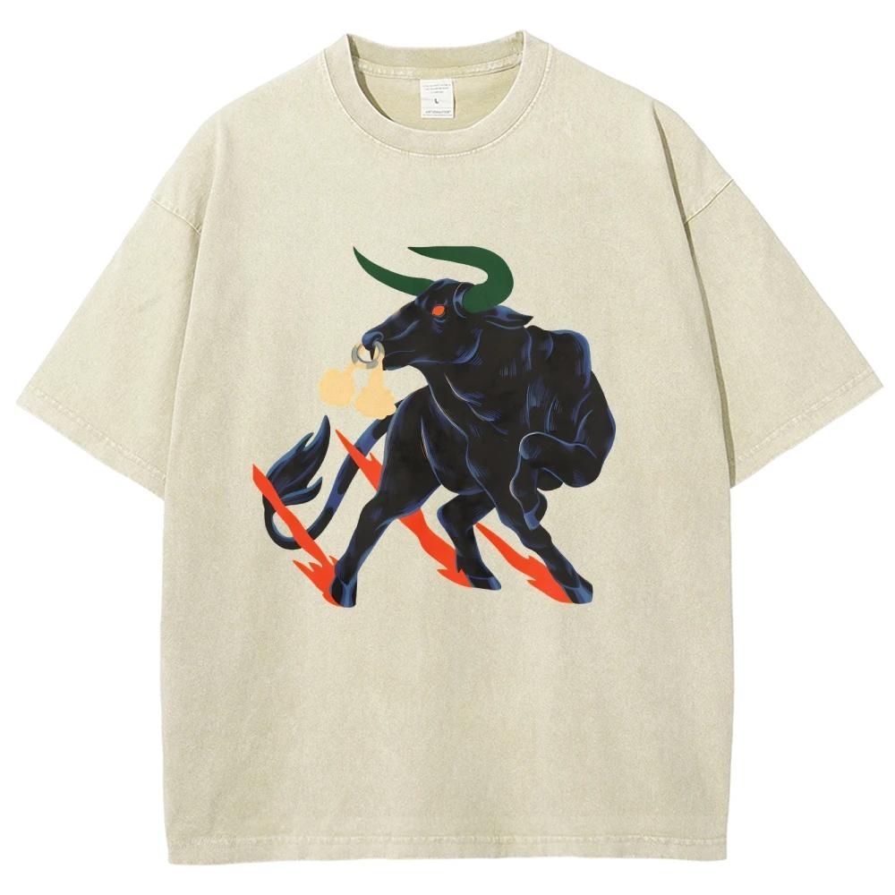 Крутые футболки с быком Унисекс Выстиранные футболки Мужские Женские Оверсайз Футболки с коротким рукавом Хлопок Харадзюку Графические футболки