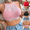 Lace Trim Halter Backless Bra With Silver Ribbon Stylish Underwear Camisole Bra For Outerwear Women's Fashion Bra