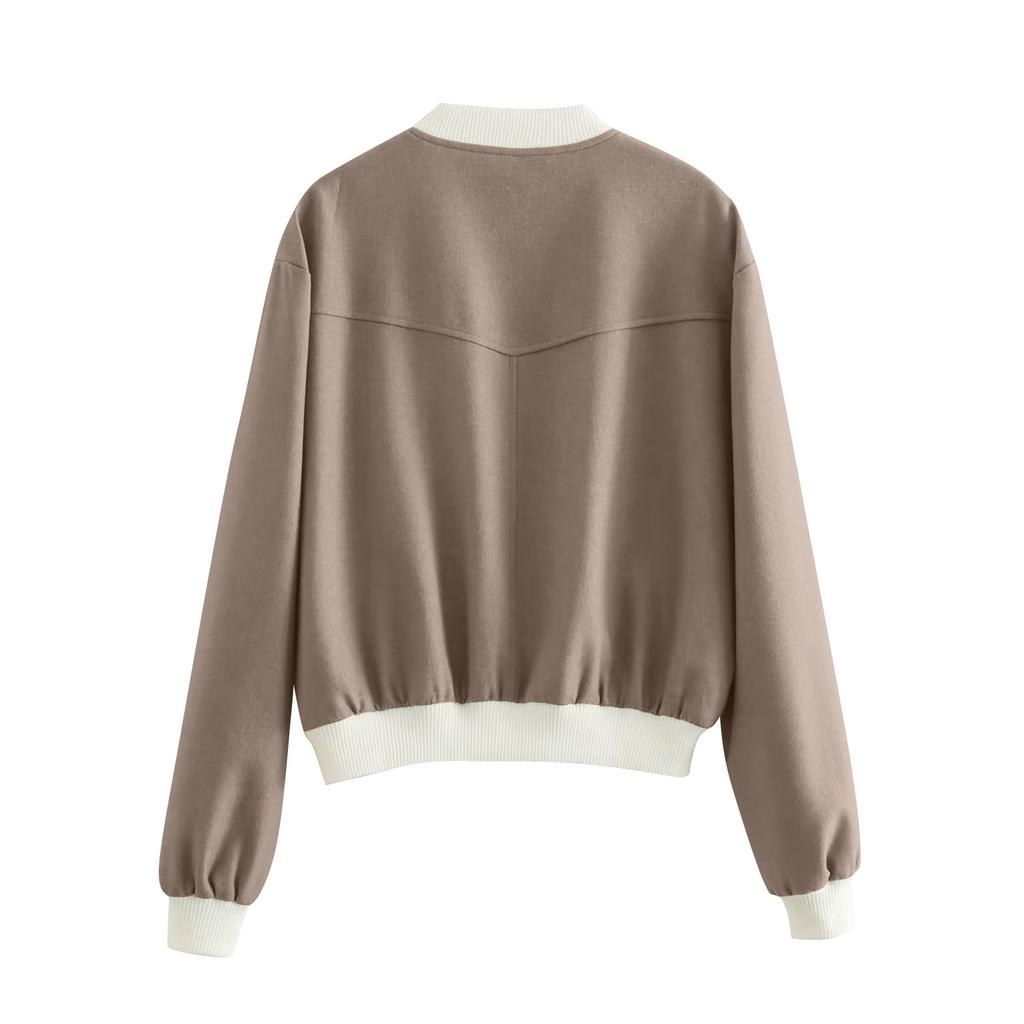 Женская модная куртка на пуговицах с длинными рукавами и контрастной расцветкой