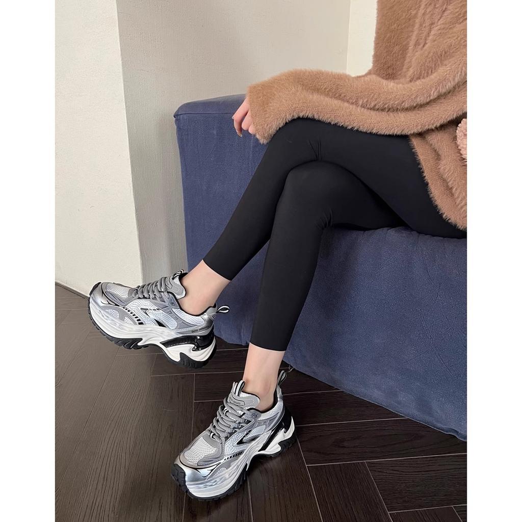 Женские туфли в том же стиле для папы, ранняя весна, новые, толстая подошва, увеличенная высота, кожаные кроссовки, женская повседневная обувь