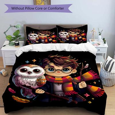 3pcs Harry Potter Printed Quilt Set - Includes 1 Quilt Cover and 2 Pillowcases, Machine Washable - Suitable for All Seasons.L057