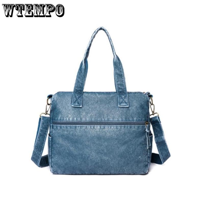 WTEMPO Ретро мытая кожаная сумка Модная женская большая сумка большой емкости с несколькими карманами