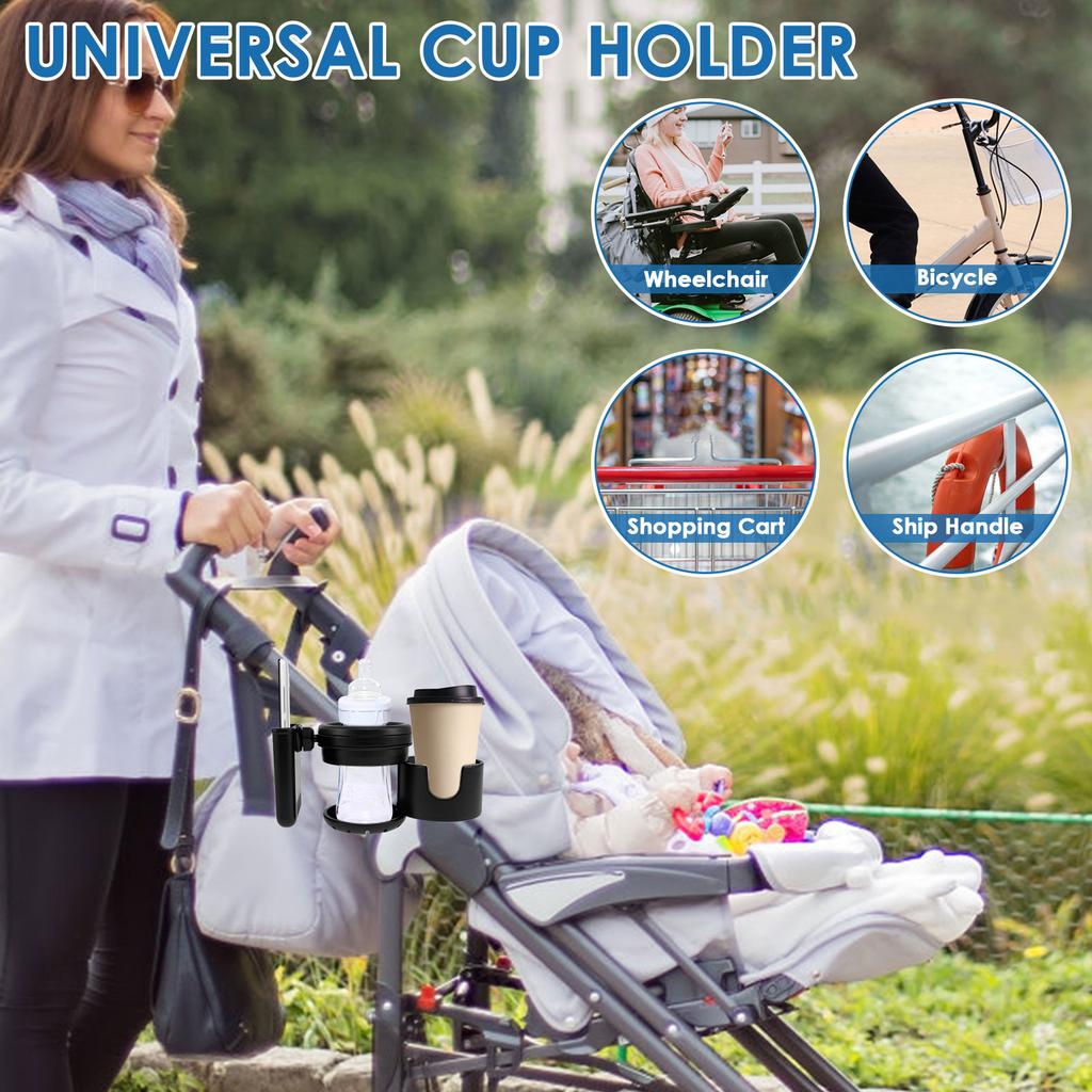 3 в 1 держатель для детской коляски, регулируемый поворот на 360°, держатель для бутылочек с телефоном и напитком, для универсальной коляски, аксессуаров для инвалидной коляски