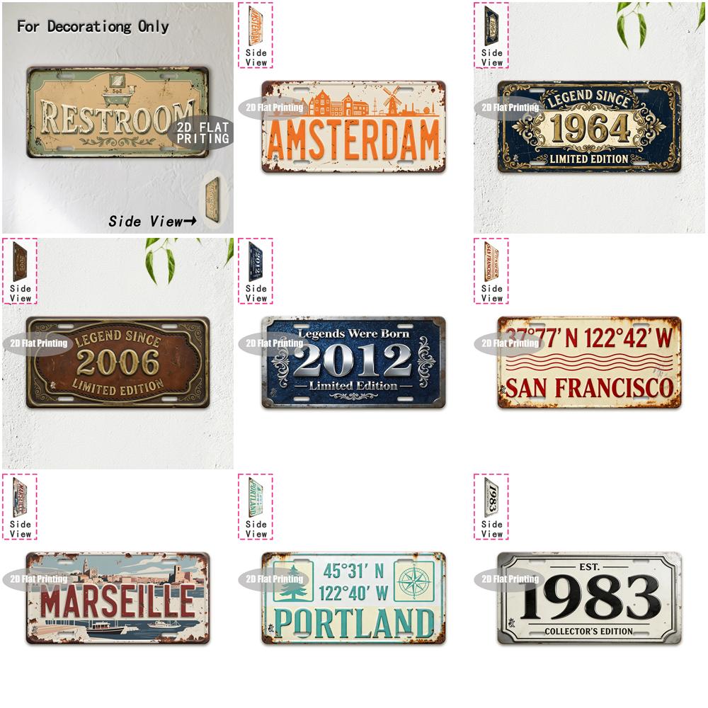 Tin Sign - Vintage Durable Metal Plaque Wall Decor, Home Office Bar Man Cave Restroom European American City Coordinate Birth