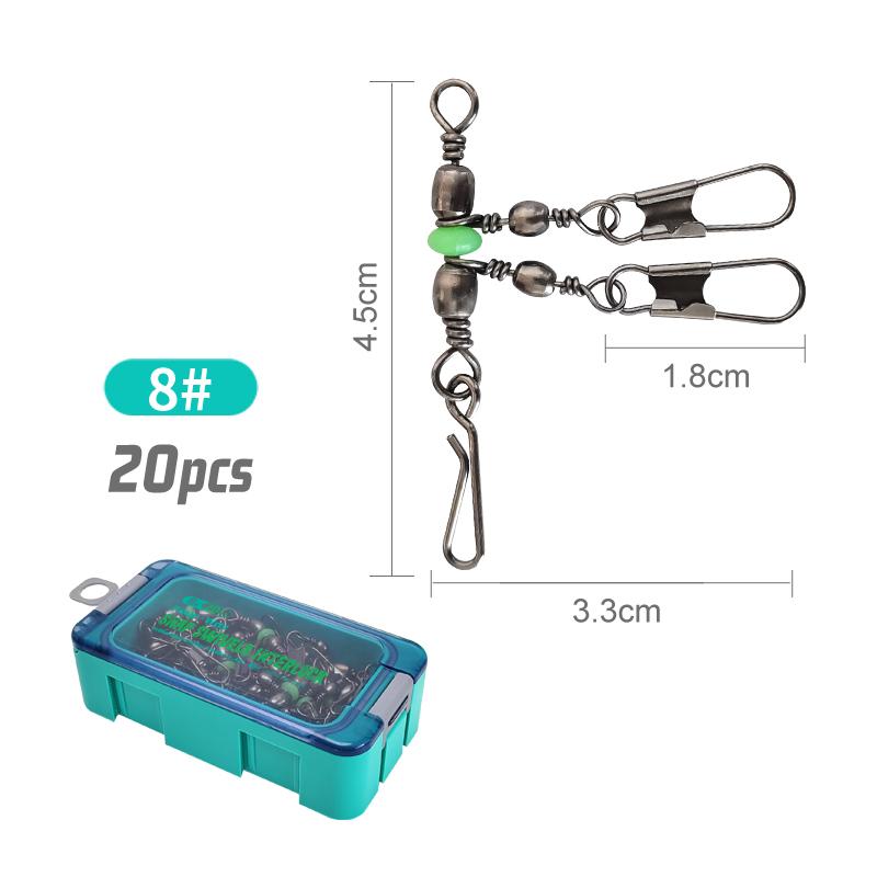 8#/10# Glow Fishing Pin Connector - Swivel Barrel Squid Rig with  Hard  Bait Lock, 25 - Piece  Kit for  Luminous Tackle