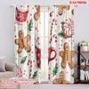 2pcs,2D Plane Printing Window Curtain Christmas Treats Hot Chocolate Gingerbread Durable 100% Polyester Fabric (without Rod)