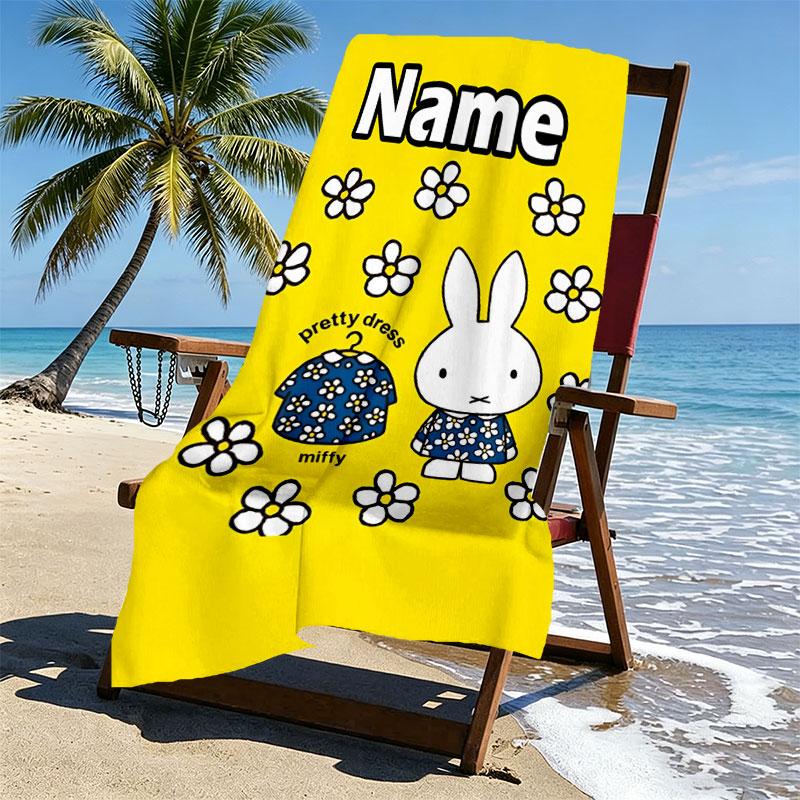 Custom Name Personalized Miffy Print Beach Towel, for Trip Camping Beach Party Home Decor, Birthday Gift for Family & Friends