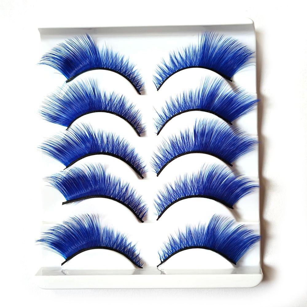5Pairs Masquerade Fox Cat Eye Eyelashes Dramatic Look Eyelash Extension Green Blue Colored Lashes