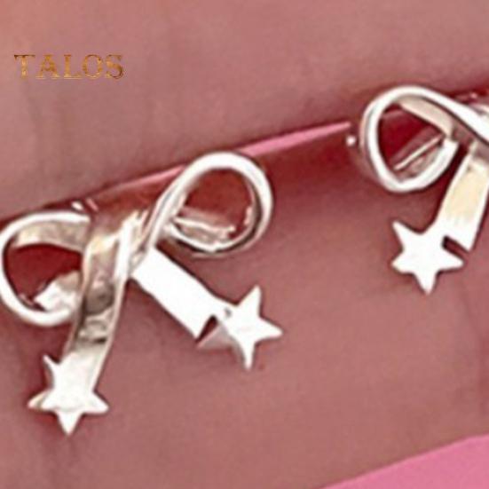 1 пара женских сережек-гвоздиков в форме звезды и банта, однотонные, из сплава с гальваническим покрытием, гладкая поверхность, легкие серьги-гвоздики для особых случаев и повседневной носки