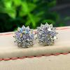 Simple Light Luxury Flower Full Diamond Stud Earrings, Snowflake Micro-Inlaid Zircon Earrings