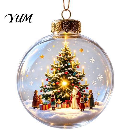 Decorative Props for Holiday Gatherings Christmas 3D Faux Crystal Ball Hanging Ornaments with Warm LED Coordinated Tree Supplies Lights, Luminous