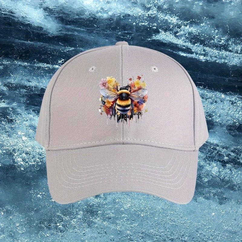 Watercolor Bee Floral Black Baseball Cap Adjustable Cotton Casual Style Outdoor Sports Cap