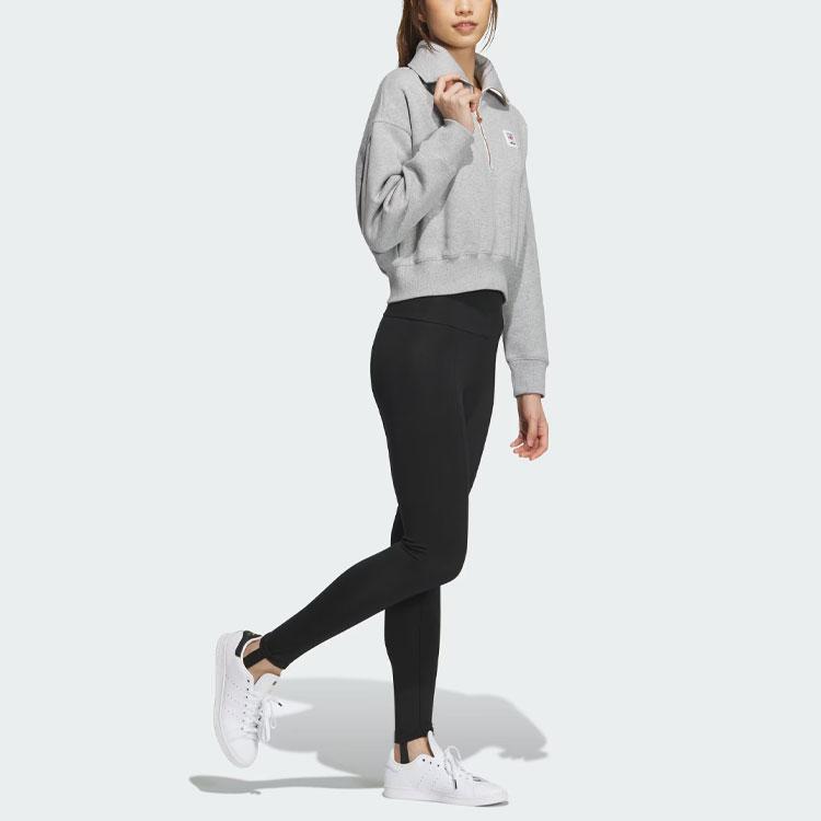 Adidas Короткий свитшот Originals Skate с полумолнией и воротником, женские топы, средний, конопляно-серый IZ1514