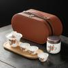 Suet jade white porcelain kung fu tea set cover bowl teacup outdoor portable travel tea set